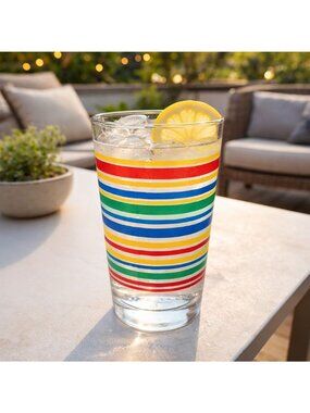 Libbey Retro Mamba Striped Highball Glasses Set 4 Rainbow Vintage Barware